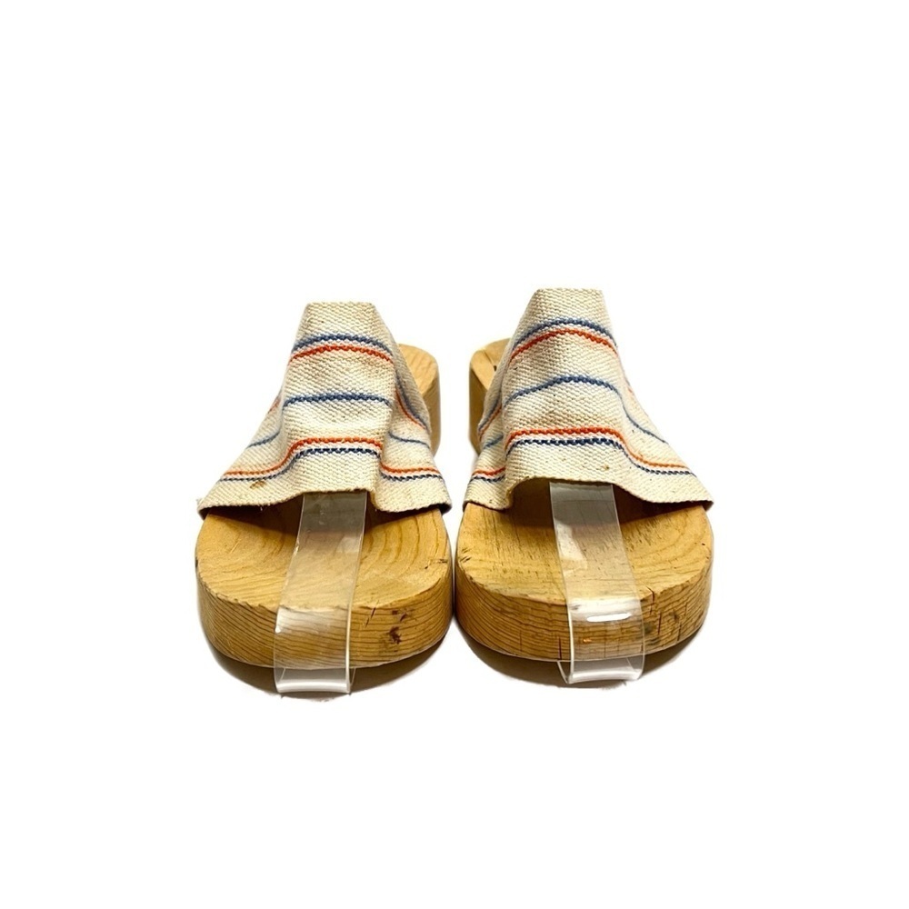 Vintage 1960s striped canvas open toe wooden sandals - Picture 2 of 8